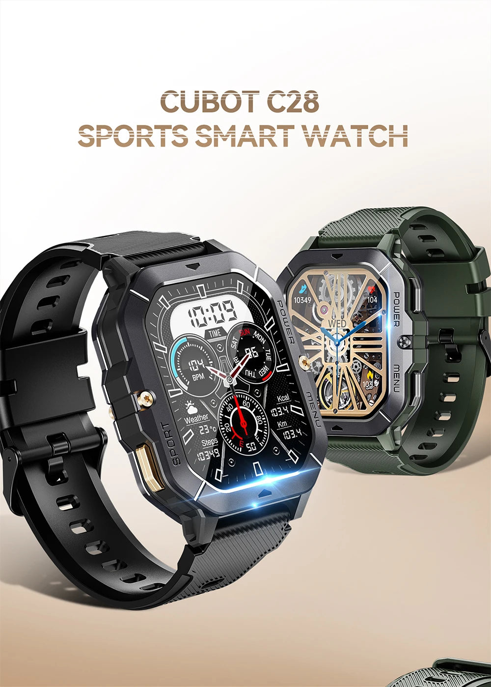 CUBOT C28 Waterproof Smart Watch Men 2.02 Inch Fitness Tracker Sport Wrist Smartwatch For Android IOS Bluetooth Call
