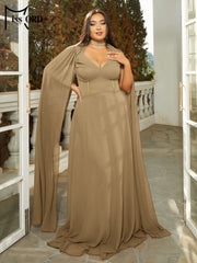 Plus Size Women A Line Evening Dress Flowing Sleeve Church Wedding Birthday