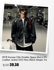 Lapel Men PU Leather Jacket Korean Style Biker Clothing