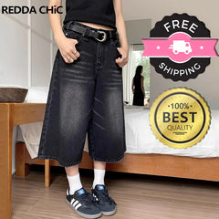 Retro Y2k Baggy Jorts Women Men Whiskers Black Jeans