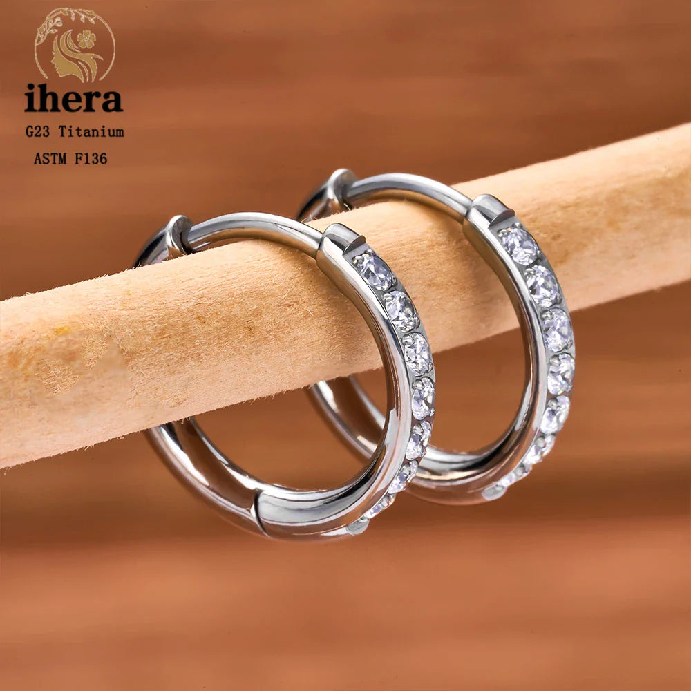 2/20PCS G23 Titanium Piercing Round Earrings Hoops with Zircon Ear Buckle Women Ear Tragus Cartilage Helix Piercing Jewelry