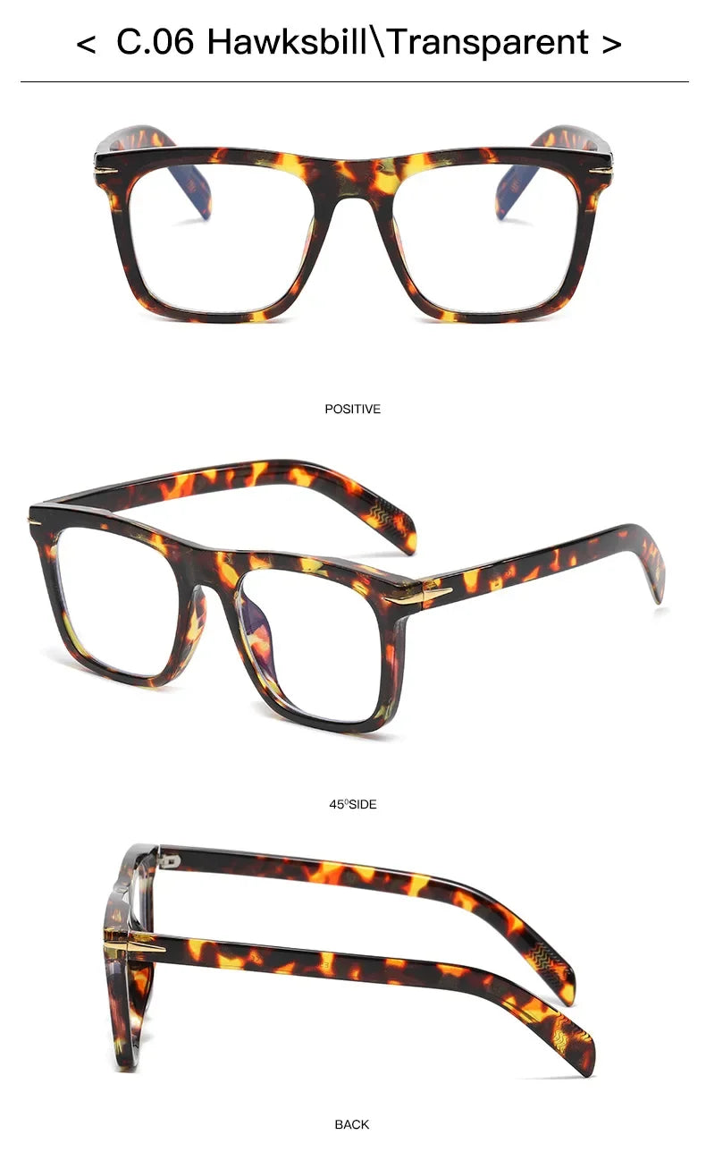 Vintage Square Sunglasses Men Anti-Blue Light Glasses Fashion Gradient Driving Shades Leopard Black Brand Oculos