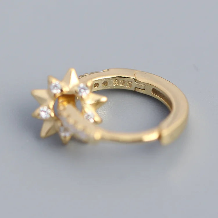925 Sterling Silver Earring Zircon Sun Flower Ear Ring Geometric Style Water Drop Ear Bone Cute Temperament Woman Girl Ear Jewel