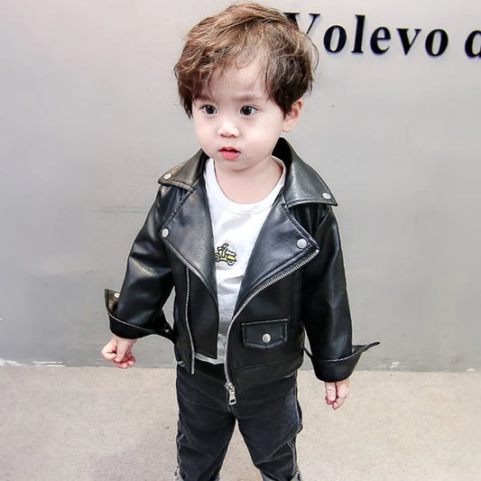 Boys Leather Jacket Solid Color Boy Coats Kids Casual Style Children Jackets