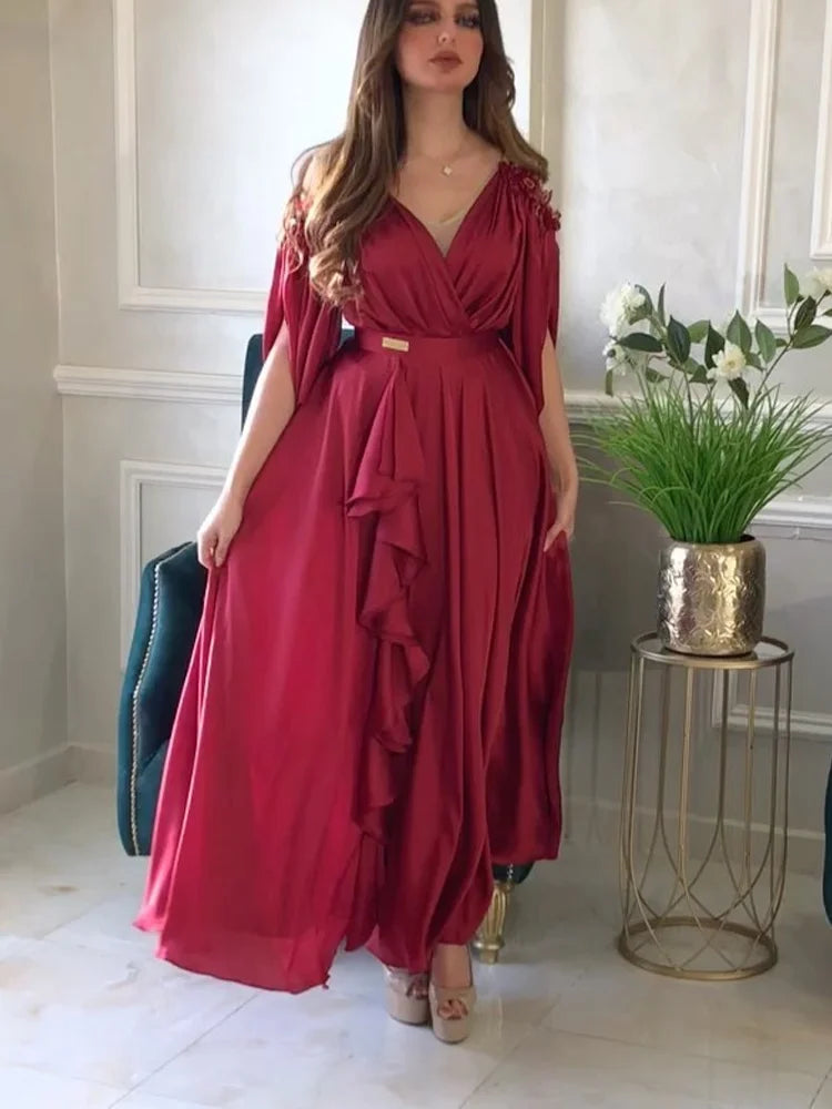 Evening Dresses V-Neck A-LINE Long Sleeved Floor-Length Chiffon
