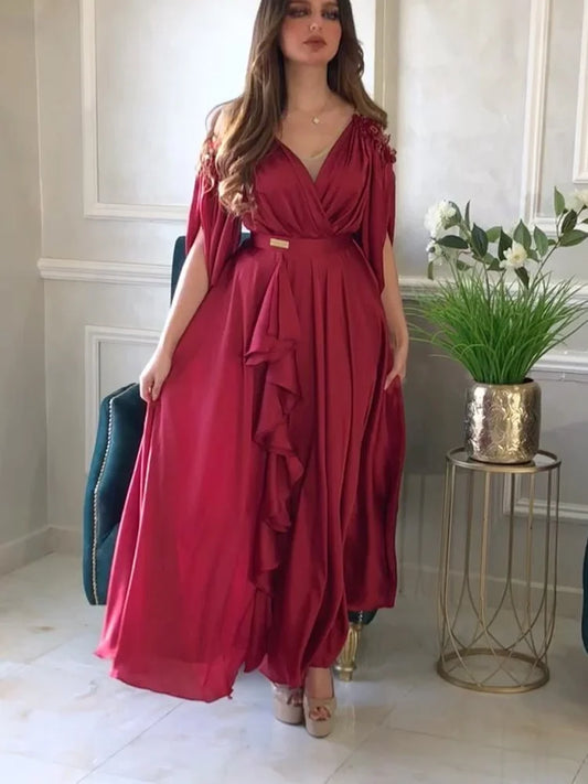 Evening Dresses V-Neck A-LINE Long Sleeved Floor-Length Chiffon