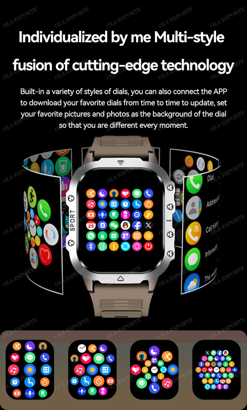 EGC+PPG GPS Sports Fitness Tracker Smartwatch Men 2.01Inch Touch Screen Health Monitoring Bluetooth Call Smart Watch For Android