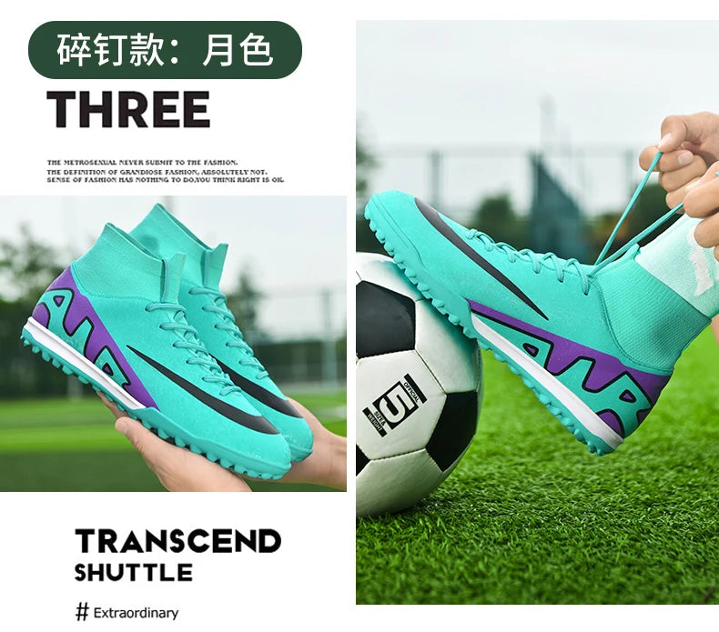Men Soccer Cleats High Ankle Football Boots TF/FG Training Outdoor Long Spikes