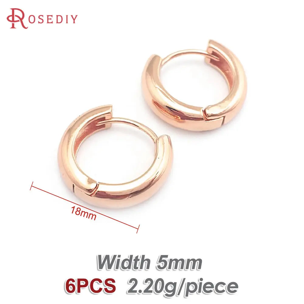 6PCS 14MM 16MM 18MM 23MM 25MM 30MM 18K Gold Color Brass Round Circle Loop Earrings Hoops Jewelry Making Supplies Accessories