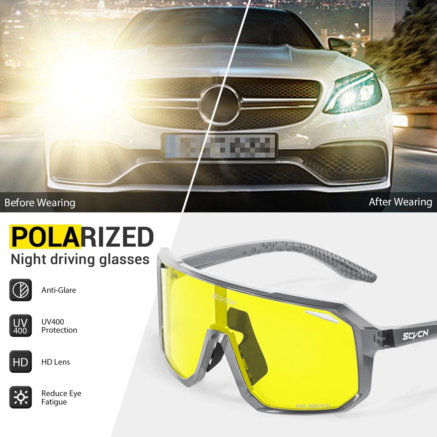 SCVCN New Yellow Polarized Cycling Sunglasses Men Bike MTB Driving Glasses Women Outdoor Sports Hiking Fishing UV400 Glasses