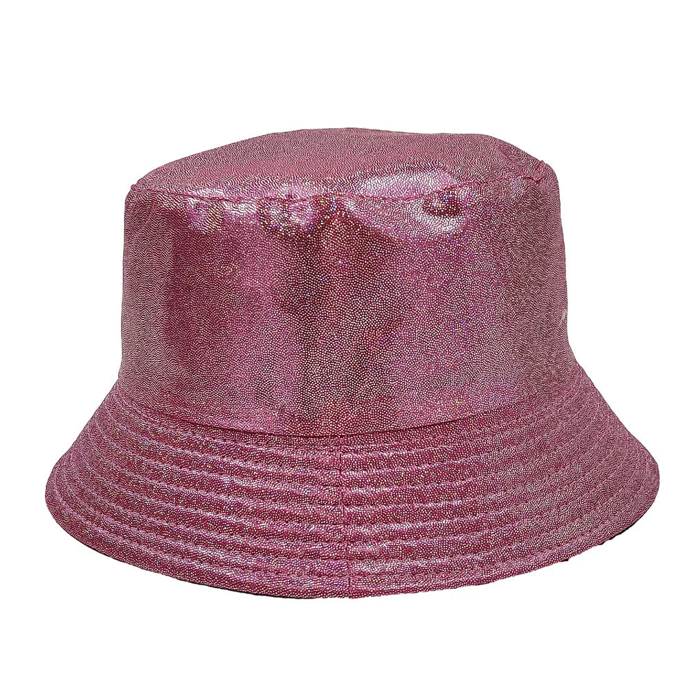 Colorful Shiny Leather Two Sided Fisherman Hat Women's and Men's Hip Hop Summer Sunshade Hat Foldable Bucket Hat