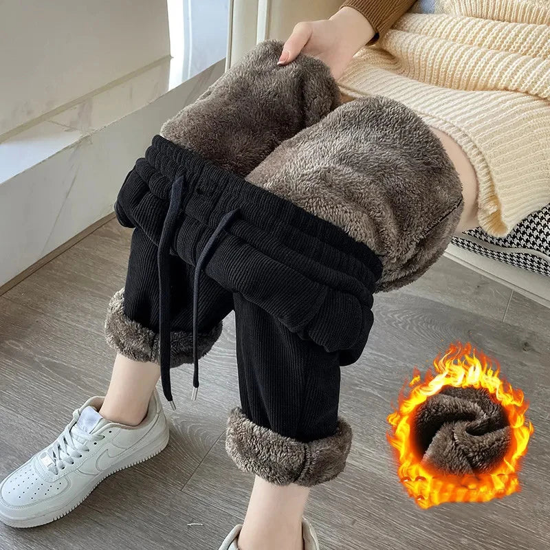 Winter Warm Lamb Fleece Women Pants Fashion High Waist Thick Loose Harem Pants