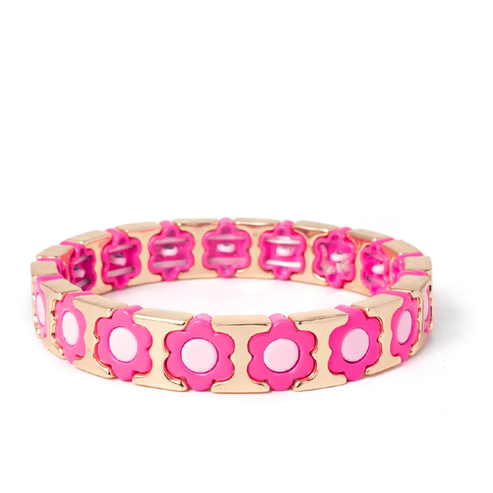 New Design Colorful Flower Charms Bangle For Women Handmade Bohemian Elastic Flower Bracelets Metal Beads Jewelry