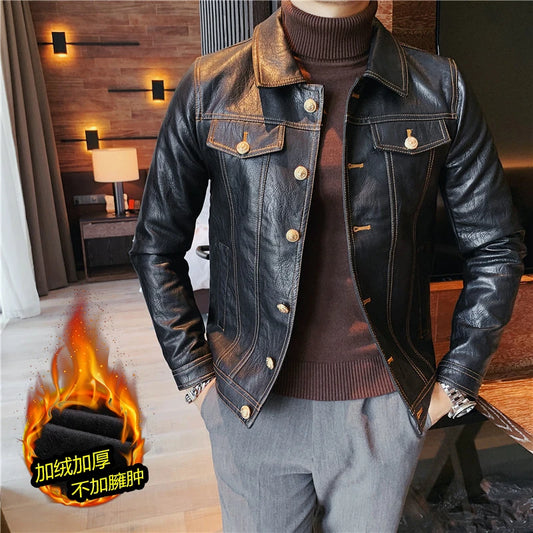 Men Faux Leather Jacket Oblique Zipper Jackets Motorcycle Black Jaqueta De Couro