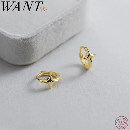 WANTME 925 Sterling Silver Minimalist Glossy Star Huggies Hoop Earrings for Women Trendy Romantic Party Piercing Jewelry Gift