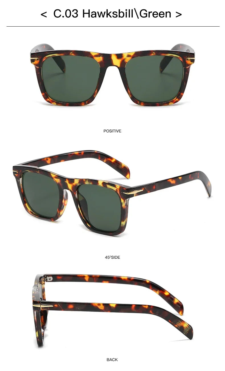 Vintage Square Sunglasses Men Anti-Blue Light Glasses Fashion Gradient Driving Shades Leopard Black Brand Oculos