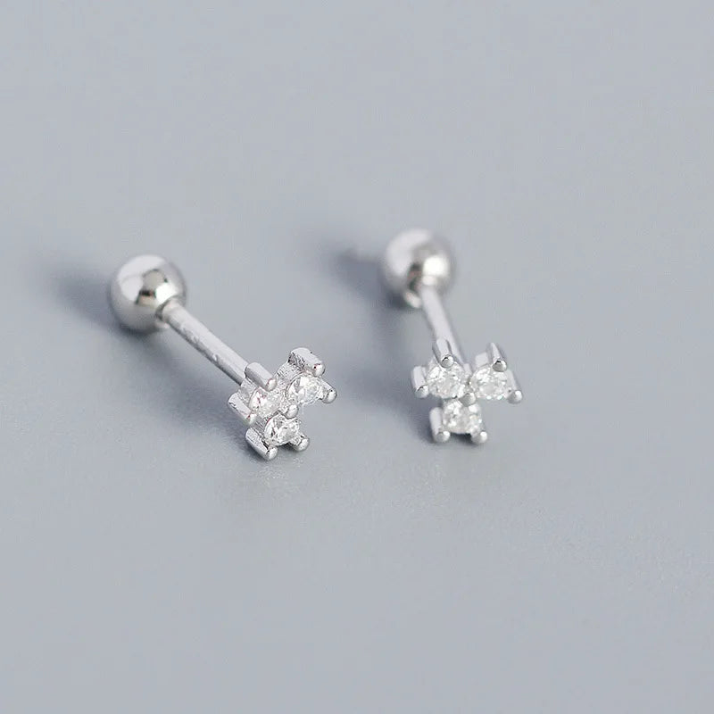 WANTME 925 Sterling Silver Fashion Korean Petal Screw Bead Stud Earrings for Women Charm Ear Bone Piercing Jewelry Accessories