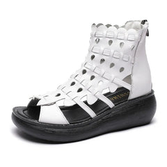 Women Sandals Genuine Leather Wedges High Heel