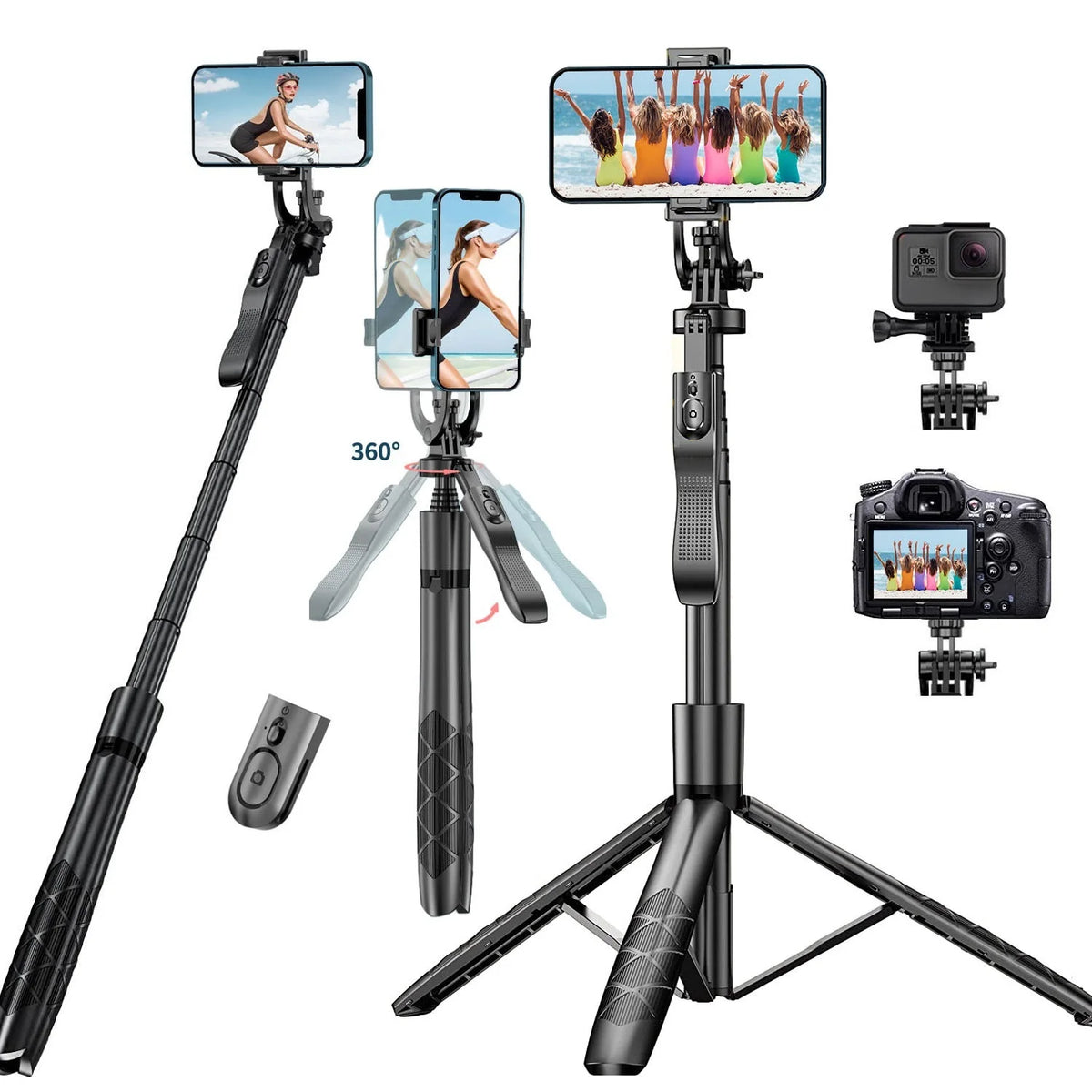 Selfie Stick Phone Tripod with Remote, 60" Extendable Tripod Stand for iPhone Android