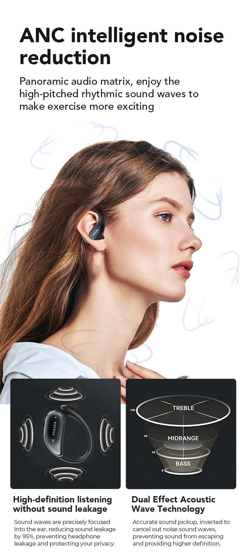 ERAZER XT80 Sports Wireless Headphones with Mics, Button Control, LED Power Display,Hifi Stereo Sound
