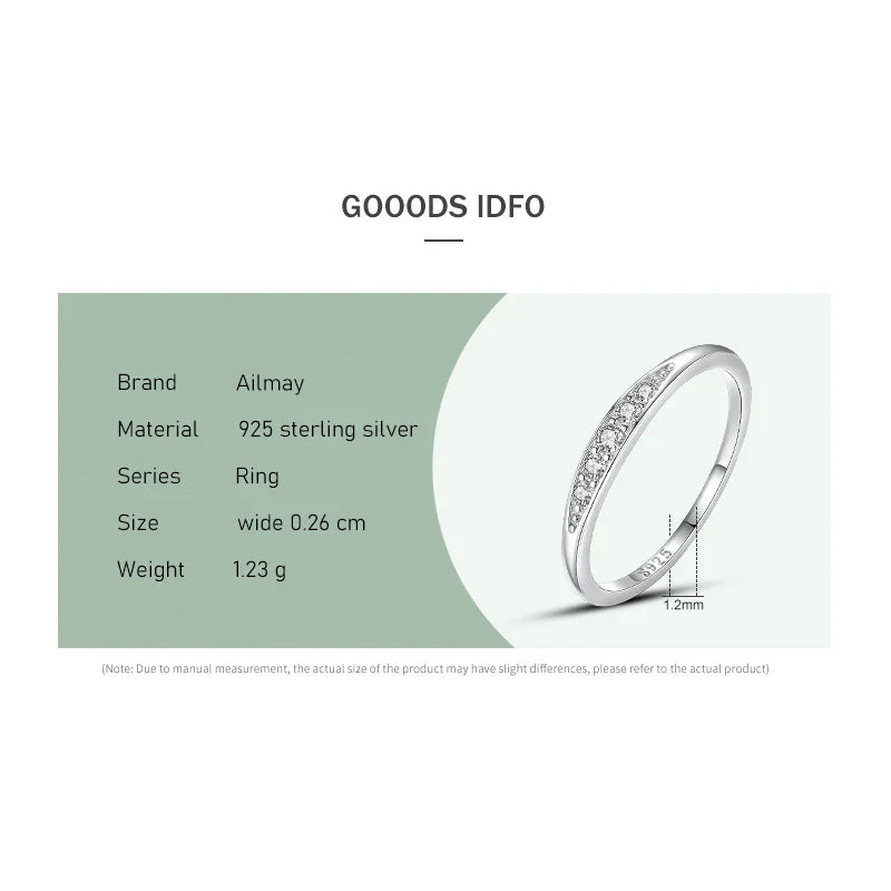 Ailmay 100% 925 Sterling Silver Classic Simple AAAAA Level Dazzling Zirconia Finger Rings For Women Wedding Statement Jewelry