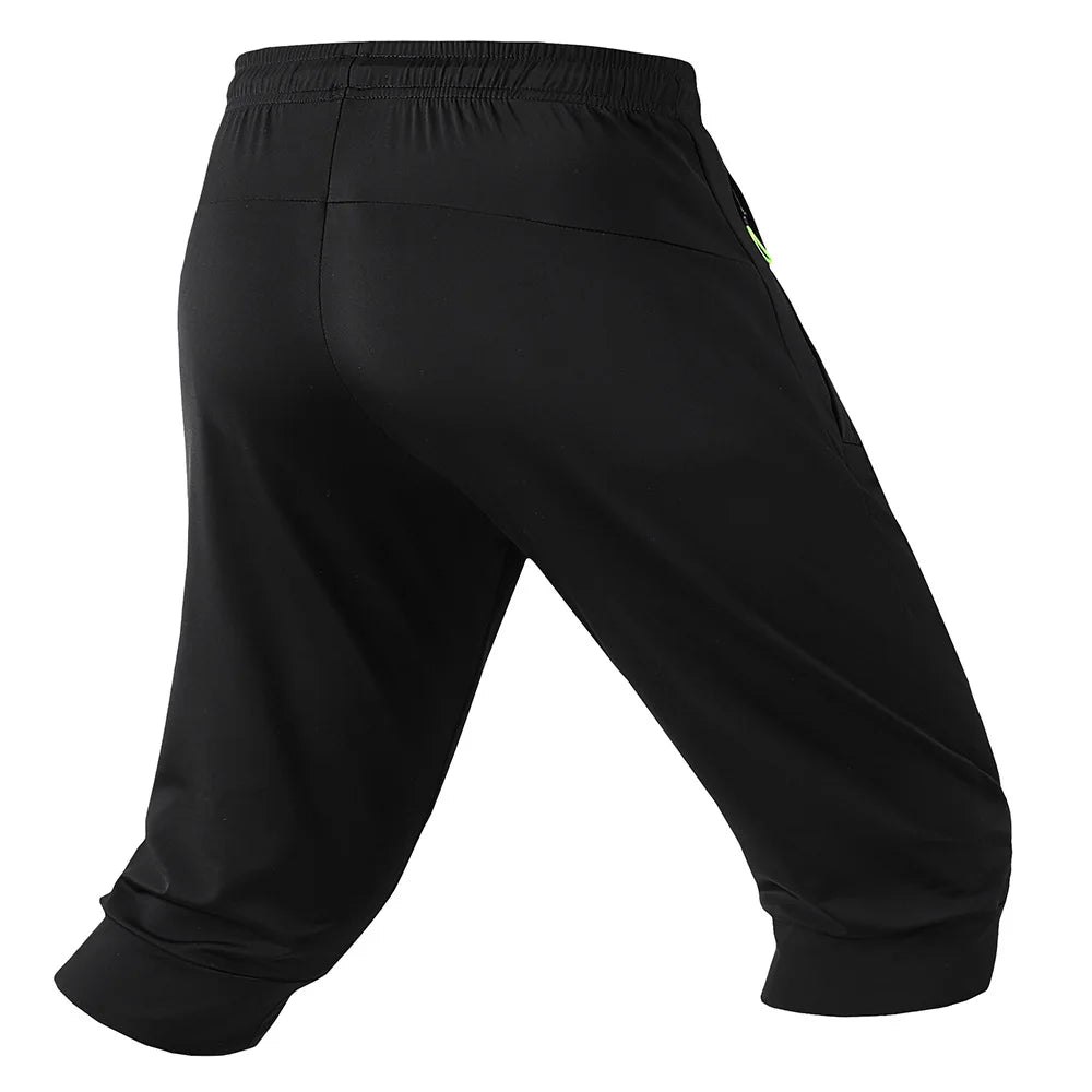 2024 Black Summer New Running Loose Ice silk Zipper Pocket Seven Quarter Pants Men Thin Casual Beach Over Knee Straight Shorts