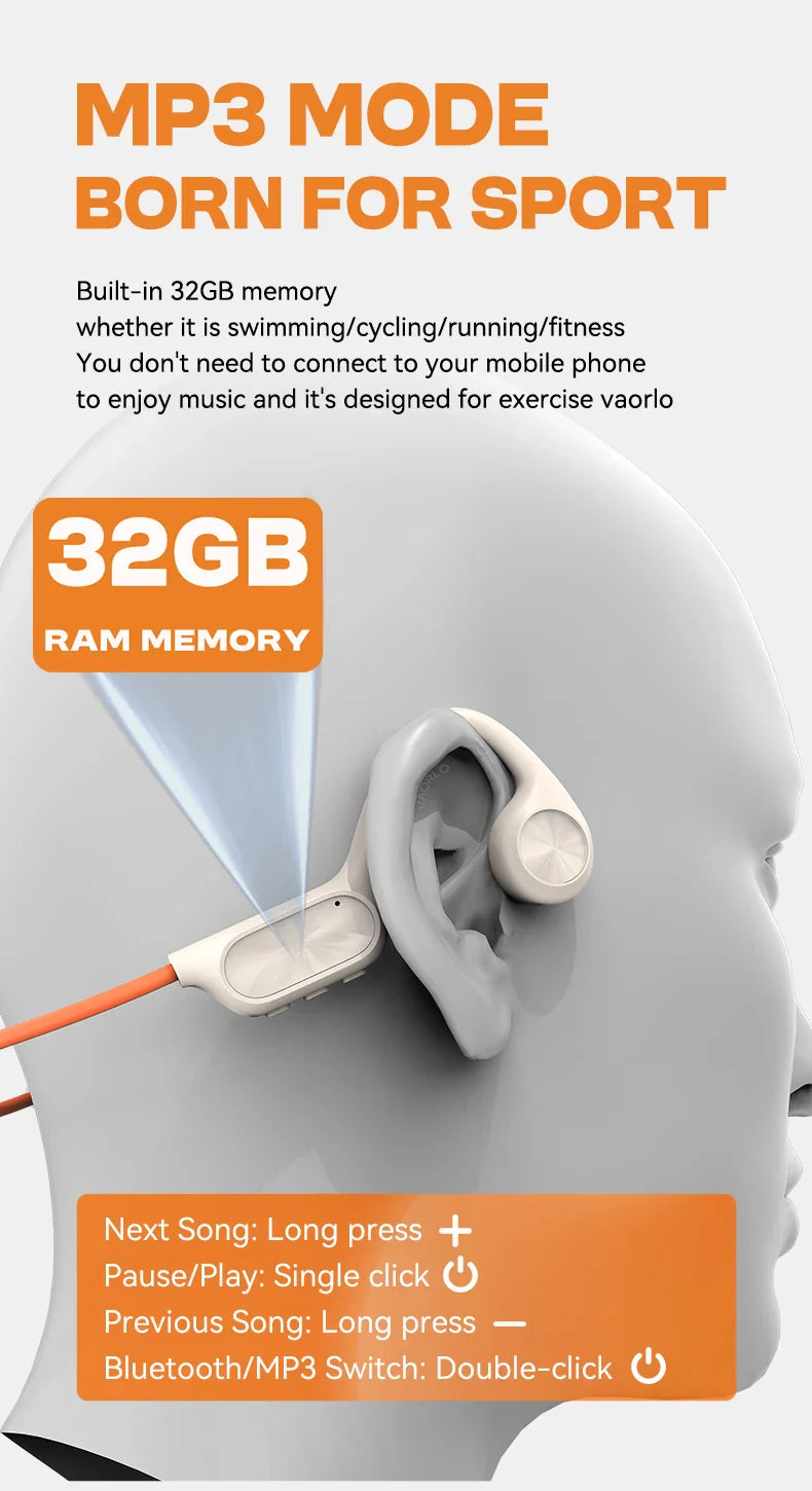 New X7 True Bone Conduction Headset Bluetooth 5.4 IPX8 Depth Waterproof Built-in Mic MP3 32GB Memory Player For Swimming Diving