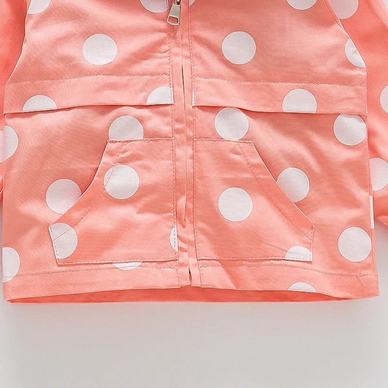 Girls' Autum Hooded Jacket Polka Dot Printed Cotton Children'S Top Hooded Spring Jacket