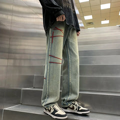 Men Baggy Straight Jeans Hip Hop Streetwear Y2K Vintage Fashion Trousers