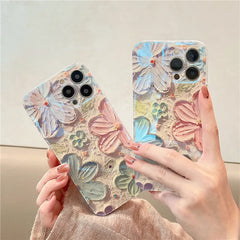 Fashion Flowers Glitter Laser Phone Case For iPhone 15 Pro Max 14 13 12 11 X XS XR 7 8 Plus SE 2020 Luxury Soft Shockproof Cover