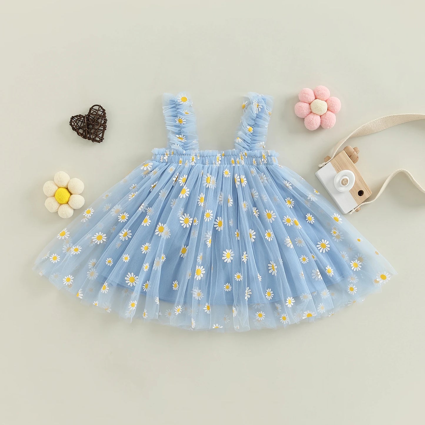 6M-5Y Summer Toddler Kid Baby Girls Tulle Dress Daisy Dresses For Girls