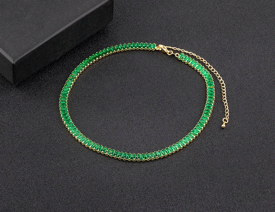 Nidin Classic Colorful Tennis Necklace Men and Women Rectangular Full Zircon Neck