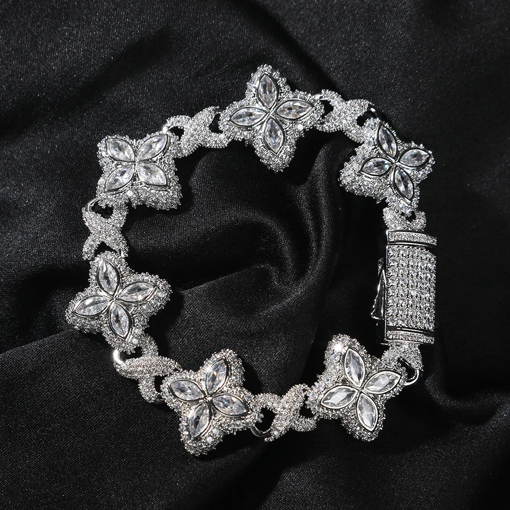 UWIN Iced Baby Blue Baguettecz Floral Infinity Bracelets for Women Men Cubic Zirconia Cuban Link Chain Anklets Fashion Jewelry