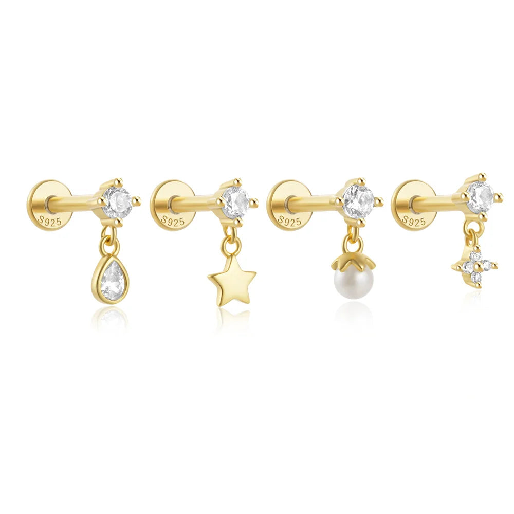 ROXI 925 Sterling Silver Star/Flower/Pearl Zircon Dangle Earrings For Women 1pc Simple Earrings For Women Girl Wedding Gift