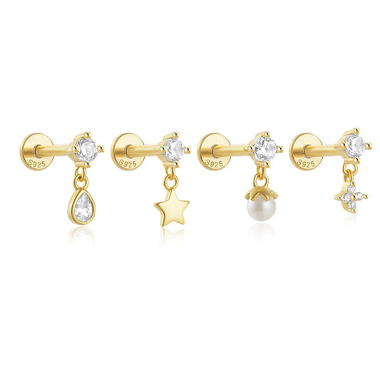 ROXI 925 Sterling Silver Star/Flower/Pearl Zircon Dangle Earrings For Women 1pc Simple Earrings For Women Girl Wedding Gift