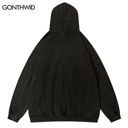 Vintage Mens Hoodie Sweatshirt Y2K Grunge Hip Hop Ripped Embroidery Teeth Patch Hooded Streetwear Harajuku Punk Gothic Pullover