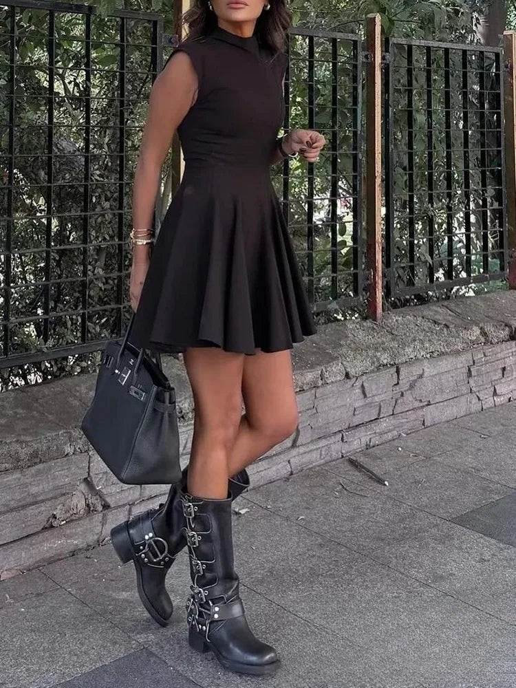 KONDALA Sexy Ruffles Mini Party Dress Women Sleeveless A-Line Chic Evening Club Dress Fashion 2025 Y2K Girl Street Vestidos