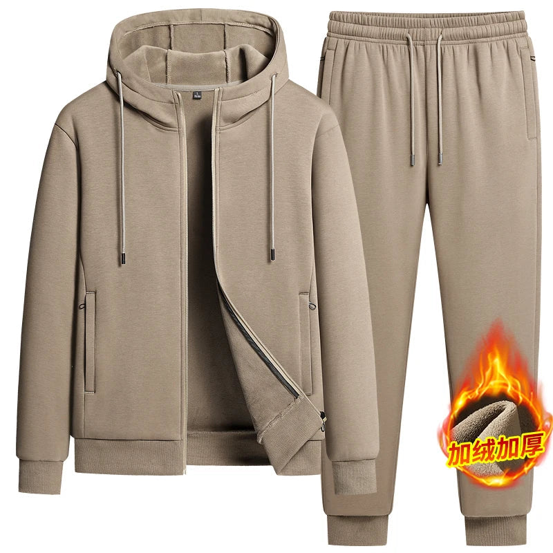 Autumn and winter hooded cardigan with fleece and thickened two-piece sporty and fashionable pure cotton set