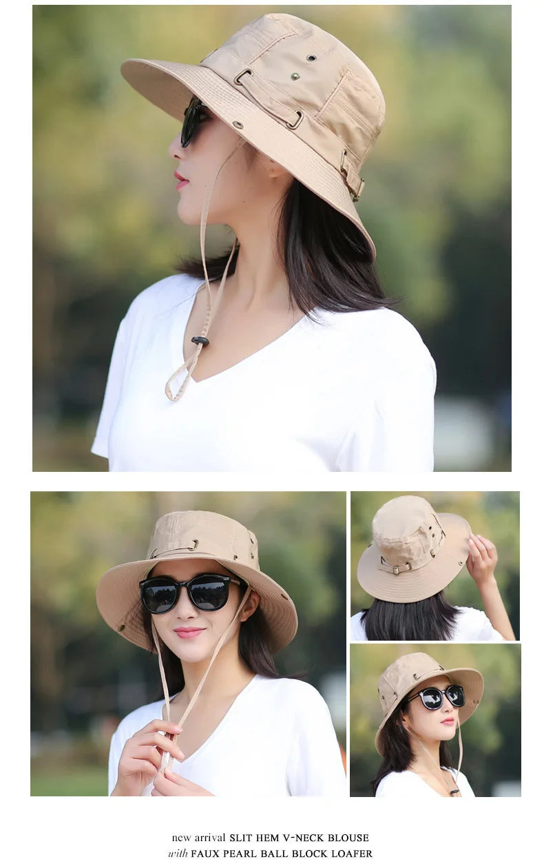 Unisex Summer Sunscreen Wide Brim Bucket Hats Women UV Protection Waterproof