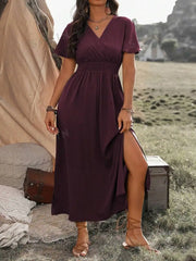 Plus Size Women's Casual V-neck Short Sleeve Split Dress