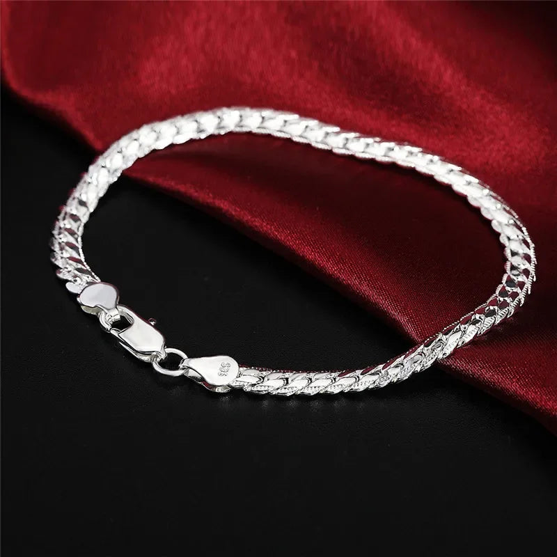 925 Sterling Silver Bracelet 6mm 18/20cm Flat Side Chain Lobster Clasp Bracelet For Woman Man Party Wedding Jewelry Holiday Gift