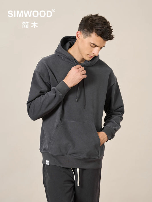 2024 Autumn Oversize 360g Fabric Hoodies Men Washed Solid Color