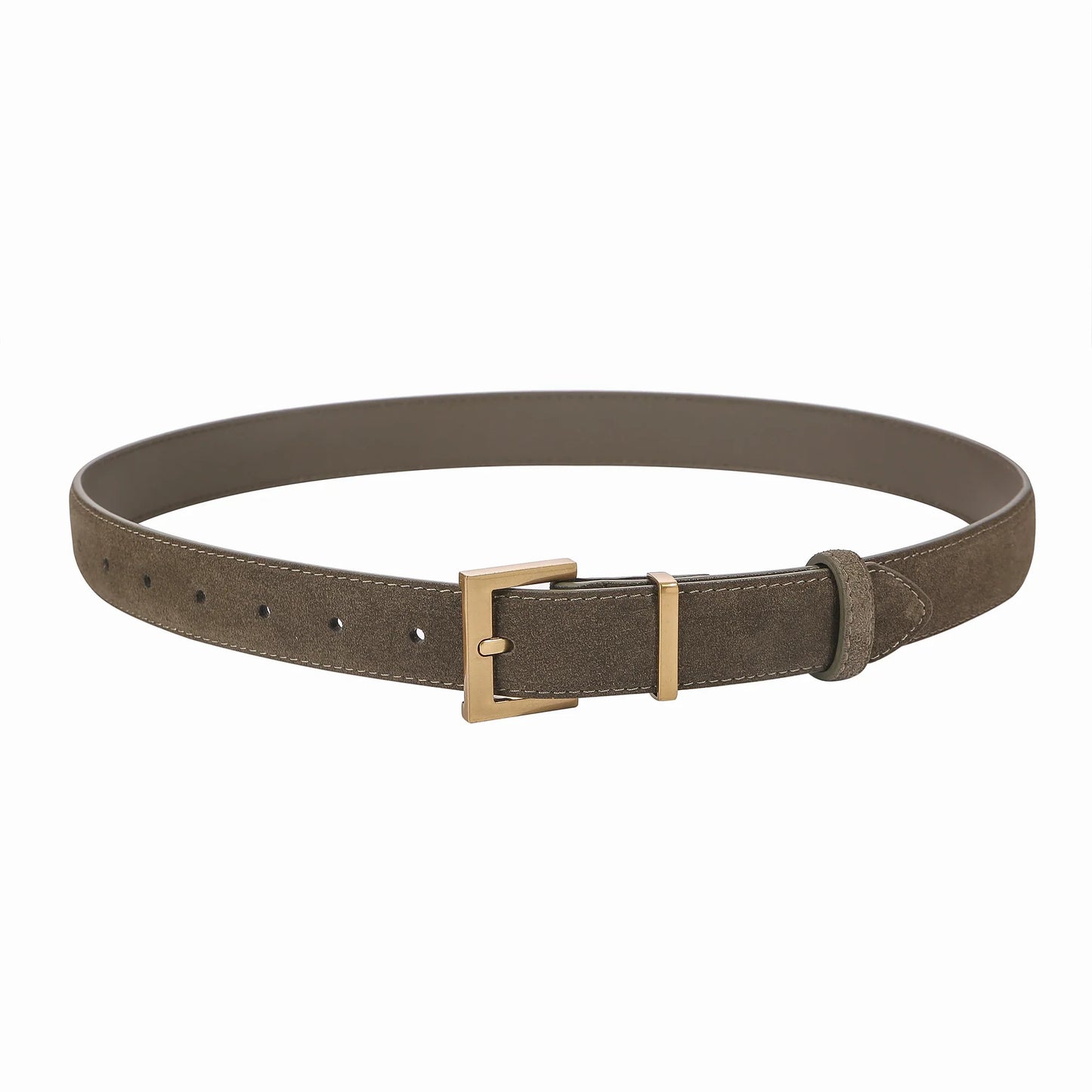 Trendy Cowhide Suede Belt for Women Casual Jeans Dress, Genuine Leather Belts with Square Alloy Buckle Waistband