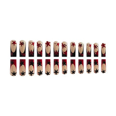 24pcs/box Long Water Pipe Nail French Y2K Red Star Fake Nails False Nails Press on Nails