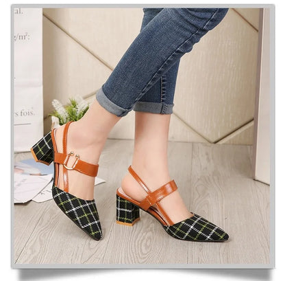 Lady Shoes New Hollow Coarse Sandals High-heeled Shallow Mouth Pointed Pumps Work Women Sexy High Heels Zapatilla Lattice 42