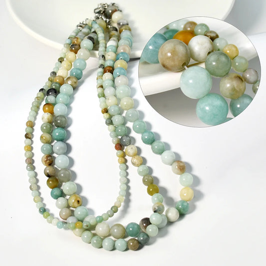 Natural Amazonite Stone Necklaces Bohemian Women Handmade Beaded Jewelry