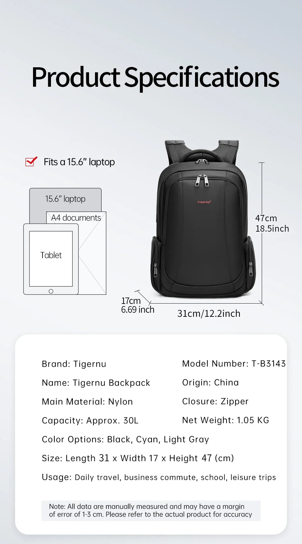 Tigernu Waterproof Nylon Backpack Female Men's Backpack For 15.6 Laptop Notebook Bag Mochilas School Backpacks Bag Male Knapsack