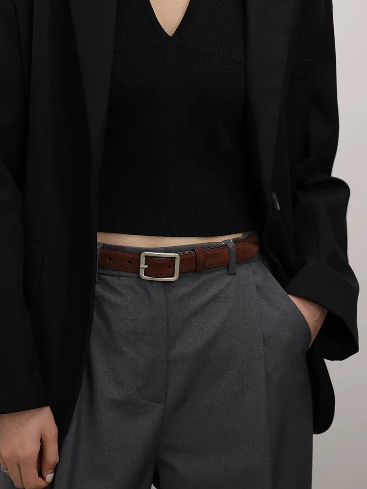 Fashion Suede Cowhide Women‘s Belts Genuine Leather 2.8cm Wide Belt Metal Buckle Women Belt Matched Dress Jeans Skinny Girdle