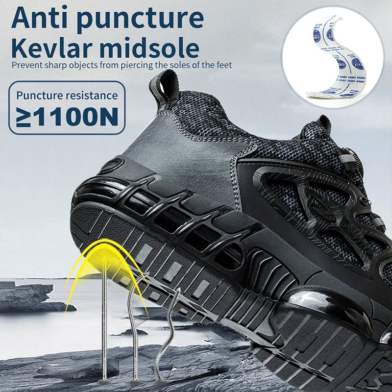 New Safety Boots Men Work Sneakers Anti-smash Indestructible Shoes Steel Toe Protective Boots Anti-puncture Work Safety Shoes