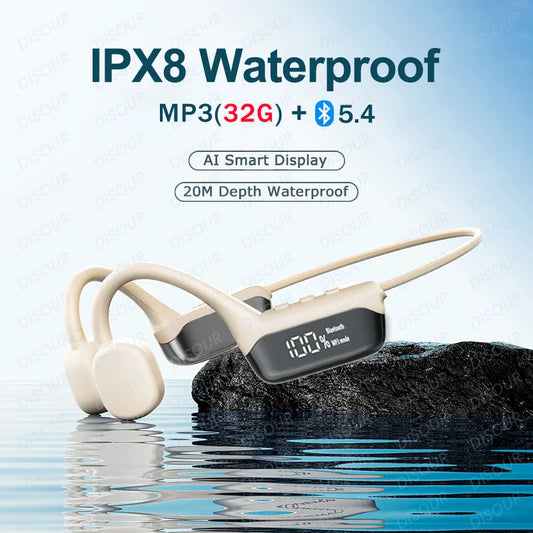 Swimming Earphone IPX8 Waterproof Bone Conduction Headphones MP3 Player Wireless Bluetooth 5.4 Headset LED Display With 32G RAM